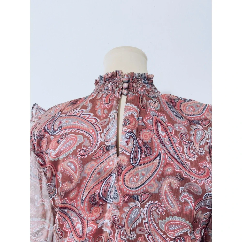 Sunday Up Women Paisley Smocked‎ Waist Ruffle Dress Medium Terracotta Boho Mini